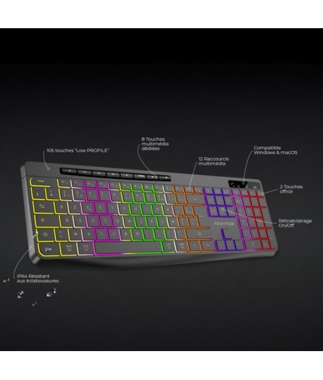 Clavier Gamer Sans Fil RGB Rechargeable ADVANCE CLA-310 - Noir