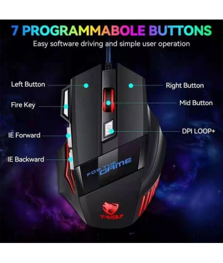 Souris Gaming T-WOLF M1 LED RGB - Noir