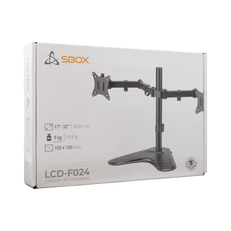 Support de Bureau SBOX LCD-F024-2 Pour 2 Moniteur 13"- 32"