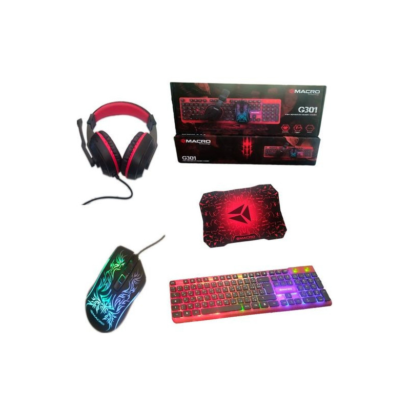 Combo Souris + Tapis + Casque + Clavier Gaming MACRO G-301