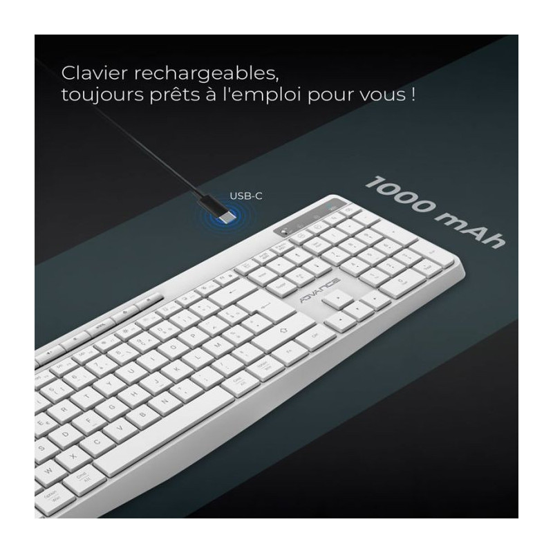 Clavier Gamer Sans Fil RGB Rechargeable ADVANCE CLA-310 - Blanc