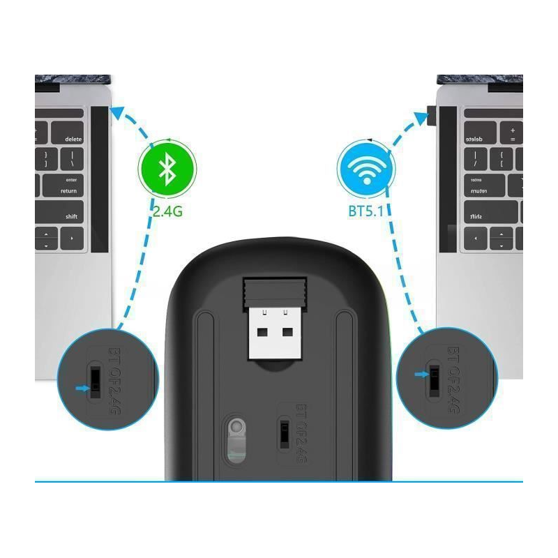 Souris Sans Fil Bluetooth Rechargeable Silencieuse - Noir