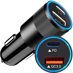 Chargeur Allume Cigare USB Type C PD 20W+ USB QC 3.0