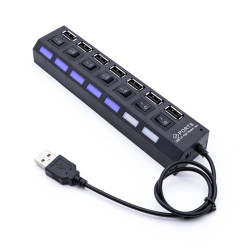 Hub USB 7 Ports USB 2.0 avec Interrupteur - Noir