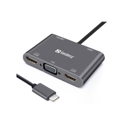 Station d'Accueil SANDBERG Dock USB-C 2XHDMI+1XVGA+USB+PD - Gris