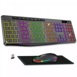 Combo Clavier et Souris sans Fil + Tapis ADVANCE CLS-3100BK RGB - Noir