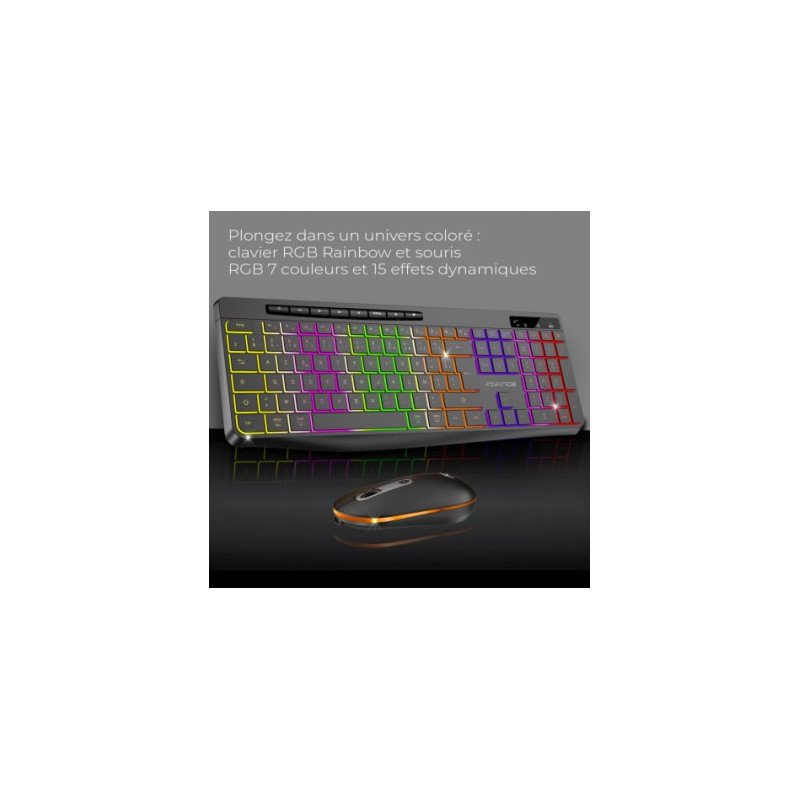 Combo Clavier et Souris sans Fil + Tapis ADVANCE CLS-3100BK RGB - Noir