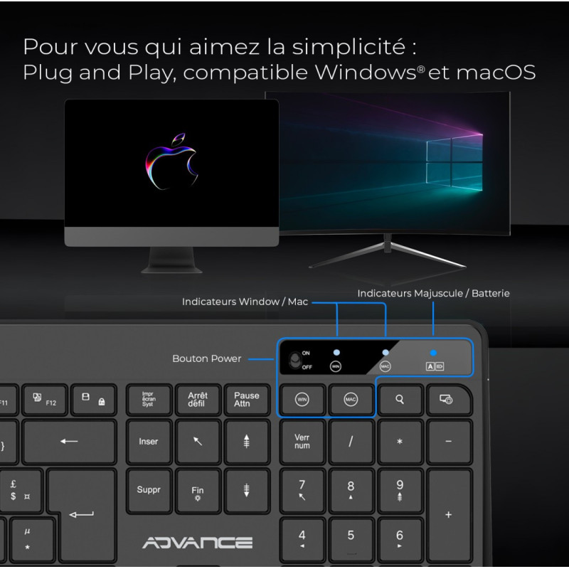 Combo Clavier et Souris sans Fil + Tapis ADVANCE CLS-3100BK RGB - Noir