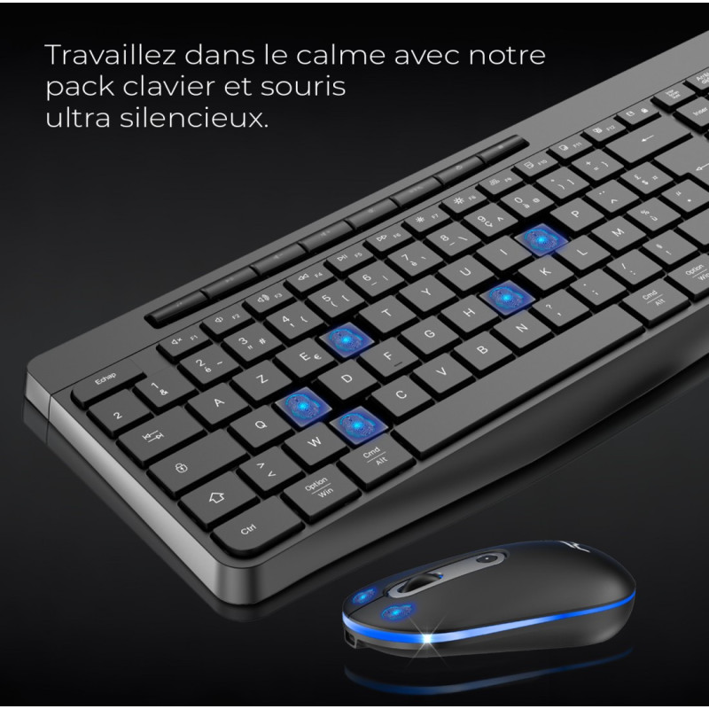 Combo Clavier et Souris sans Fil + Tapis ADVANCE CLS-3100BK RGB - Noir