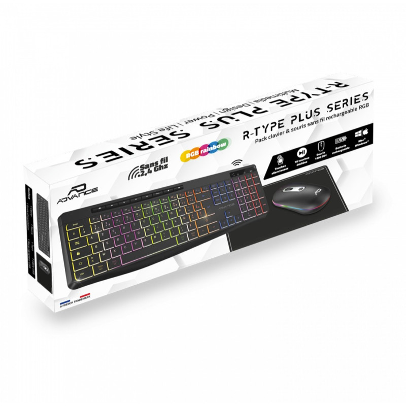Combo Clavier et Souris sans Fil + Tapis ADVANCE CLS-3100BK RGB - Noir