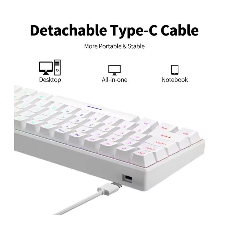 Clavier Gaming Mécanique H61K RGB - Blanc - Blue Switch