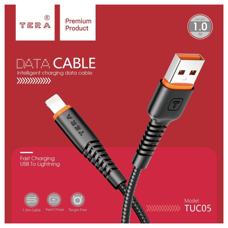 Cable Lightning 1m 3.4A TERA TUC05 - Noir