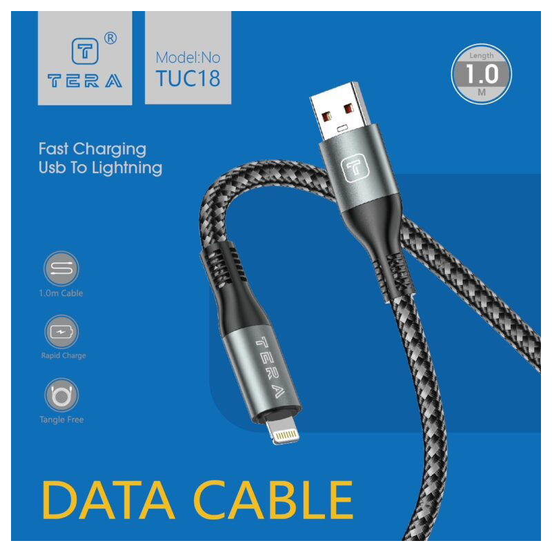 Cable Lightning 1m 5A TERA TUC18 - Noir