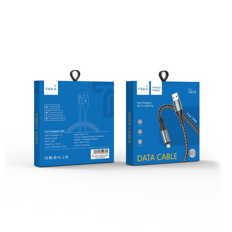 Cable Lightning 1m 5A TERA TUC18 - Noir