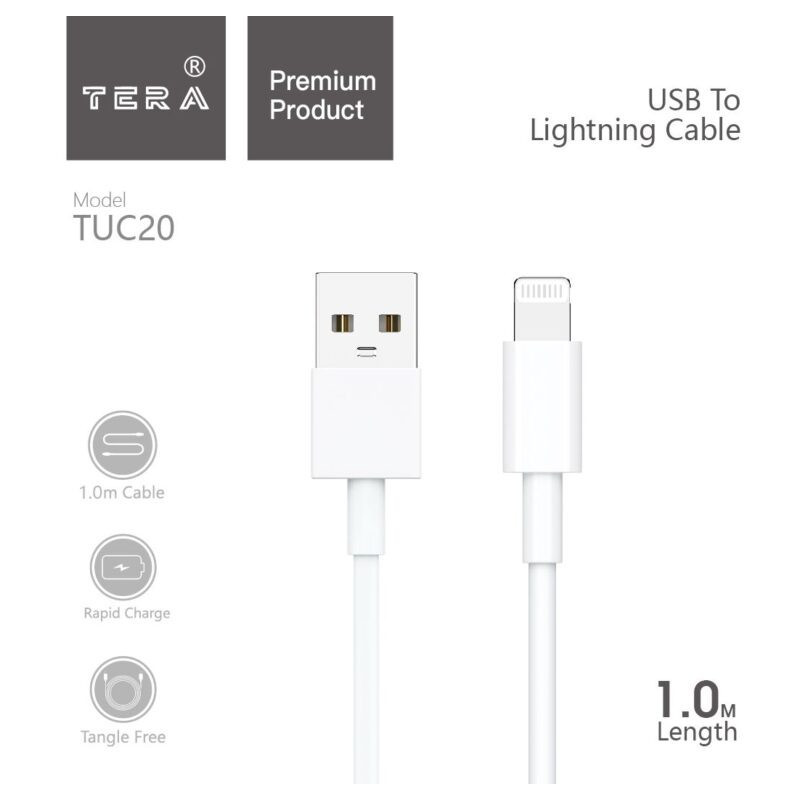 Cable Lightning 1m 3A TERA TUC20 - Blanc
