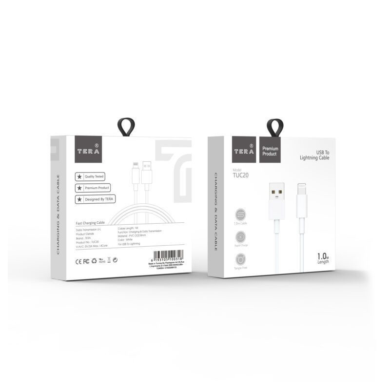 Cable Lightning 1m 3A TERA TUC20 - Blanc