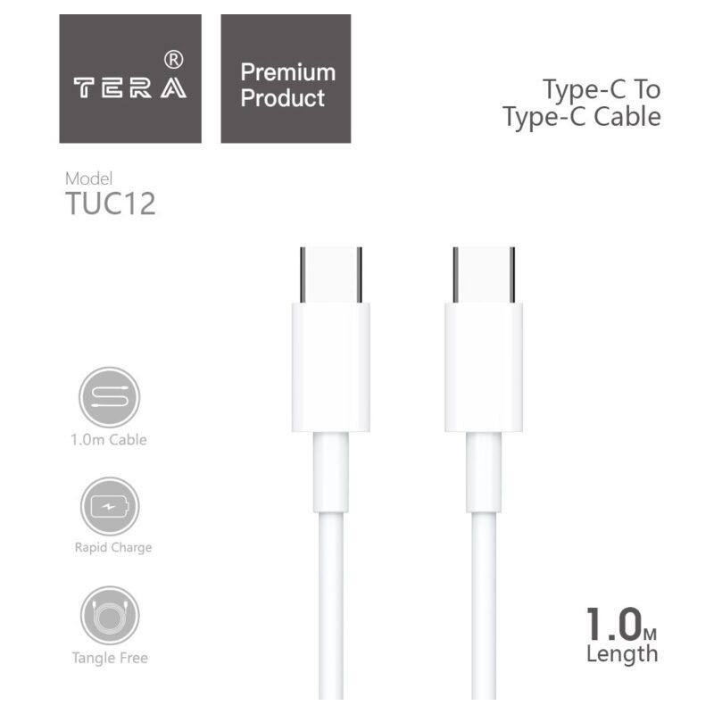 Cable USB-C 1m 3A TERA TUC12 - Blanc