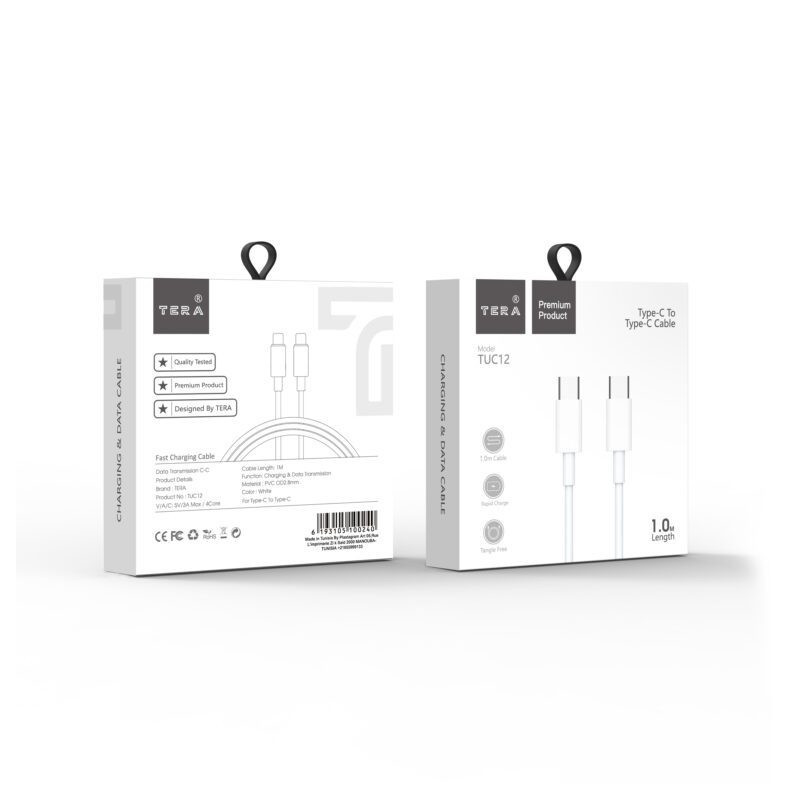 Cable USB-C 1m 3A TERA TUC12 - Blanc