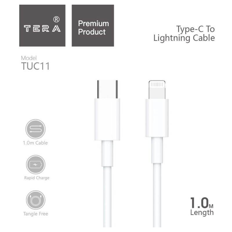Cable Lightning USB-C 1m 3A TERA TUC11 - Blanc