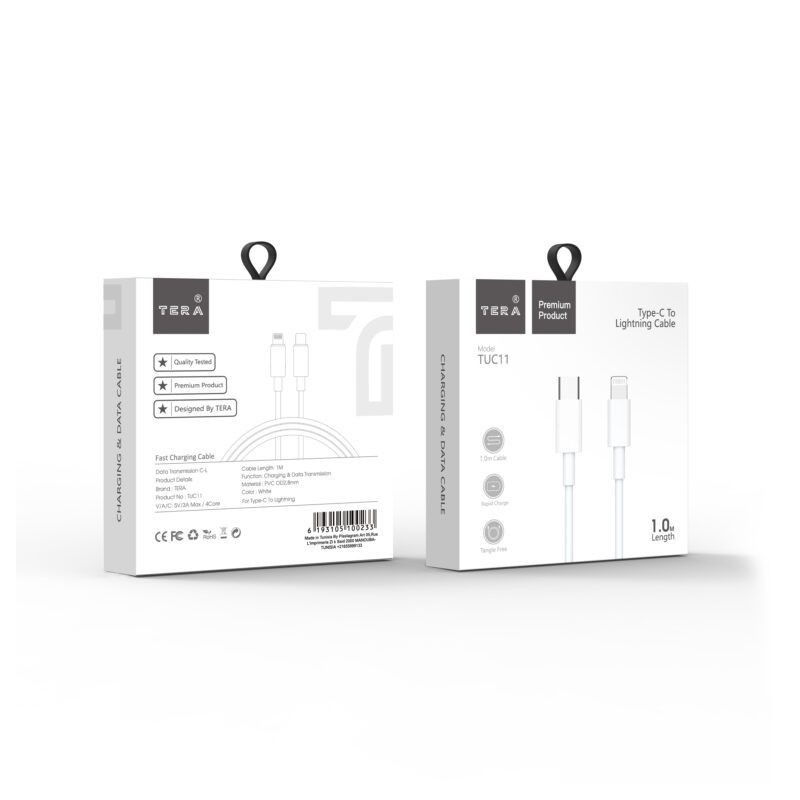 Cable Lightning USB-C 1m 3A TERA TUC11 - Blanc