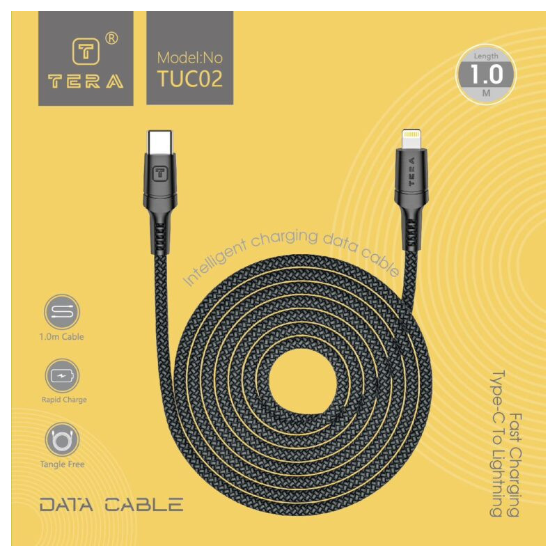 Cable Lightning USB-C 1m 3.4A TERA TUC02 - Noir