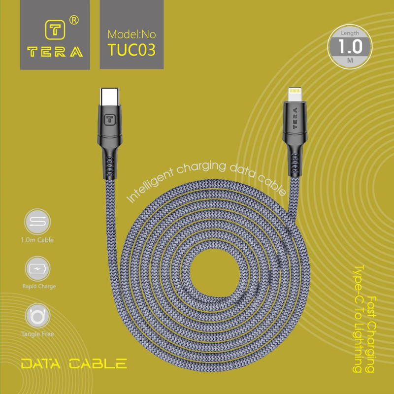 Cable Lightning USB-C 1m 3.4A TERA TUC03 - Gris