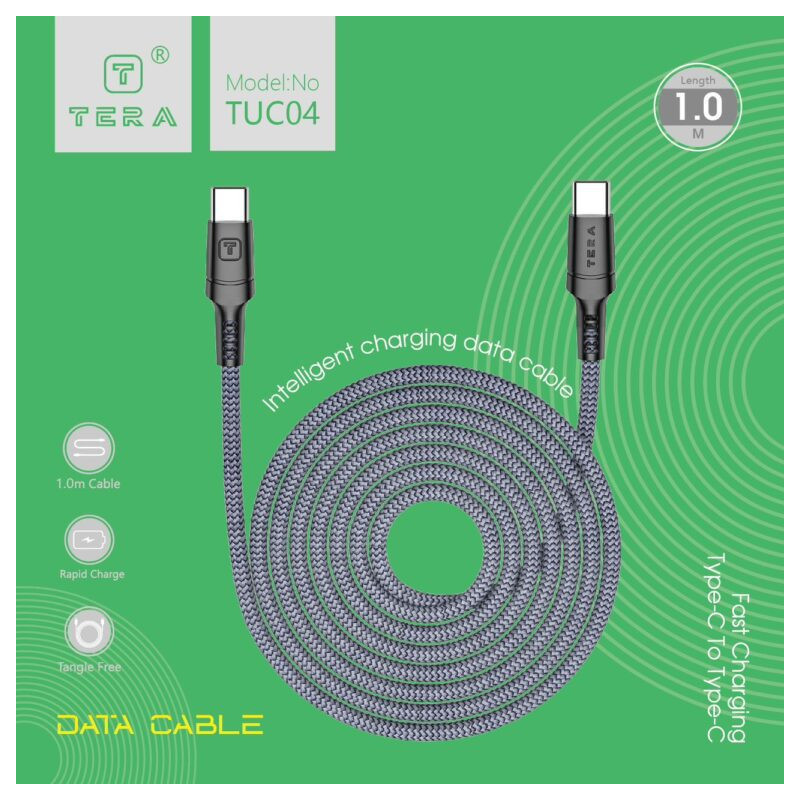 Cable USB-C 1m 3.4A TERA TUC04 - Gris