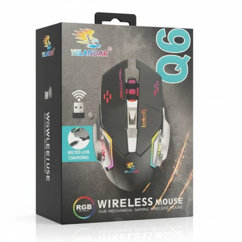 Souris sans Fil / Bluetooth Rechargeable Q6 RGB - Noir