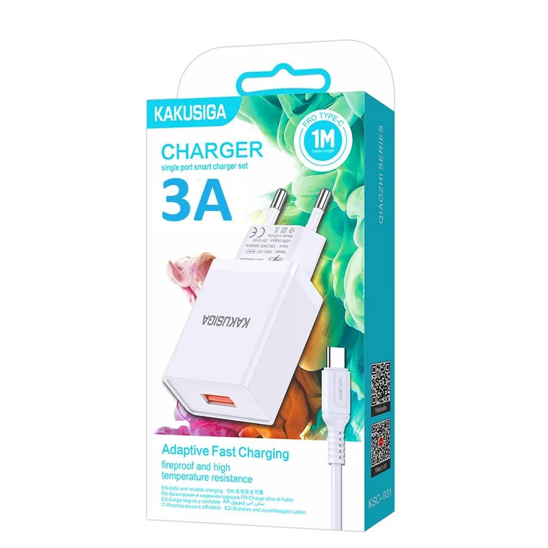 Chargeur Type C 3A 15W KAKUSIGA KSC-931 Avec Cable - Blanc