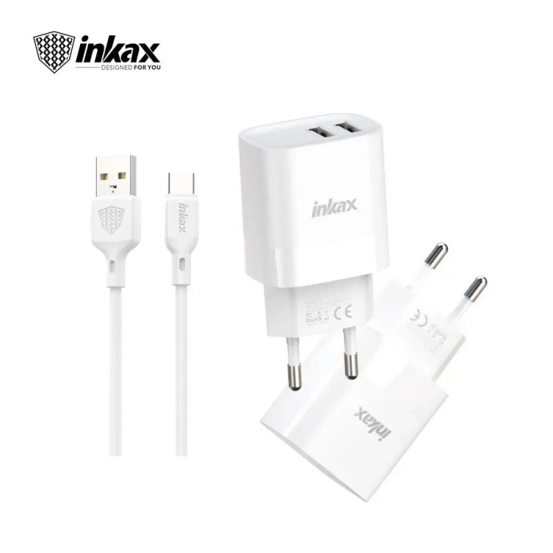 Chargeur Micro USB Double USB 2.4A INKAX C06 - Blanc