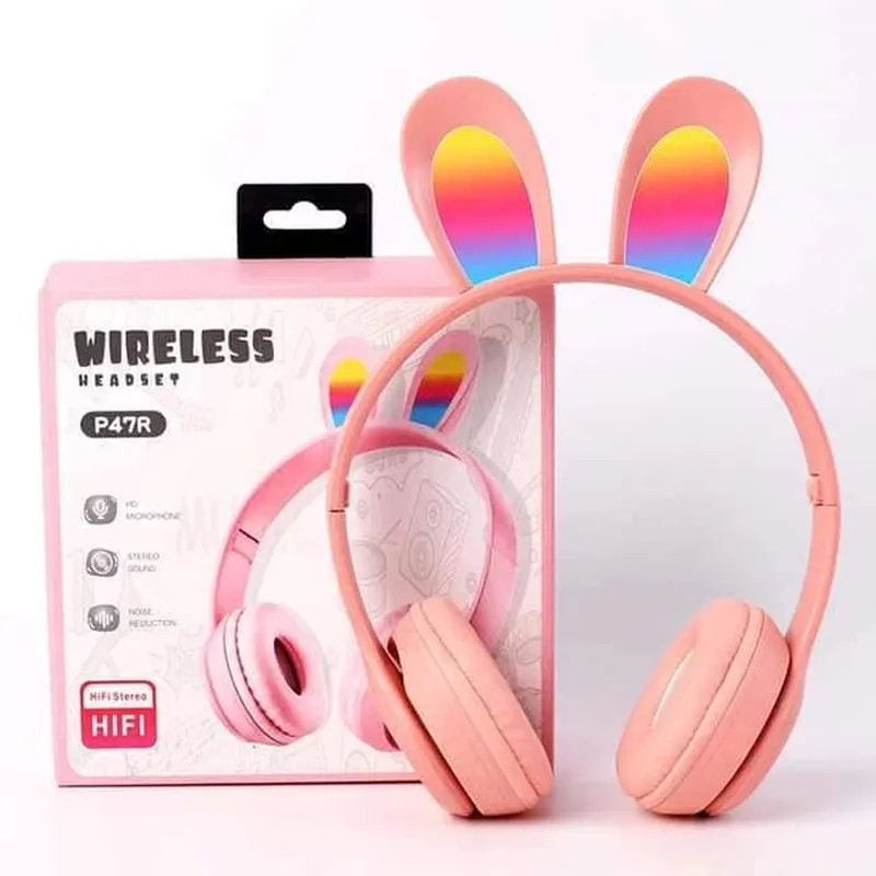 Casque MP3 Bluetooth Oreillettes de Lapin P47R - Rose