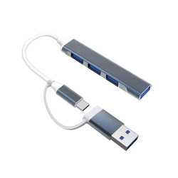 Hub 2 en 1 Type C / USB 3.0 Vers 4x USB 3.0 - Gris