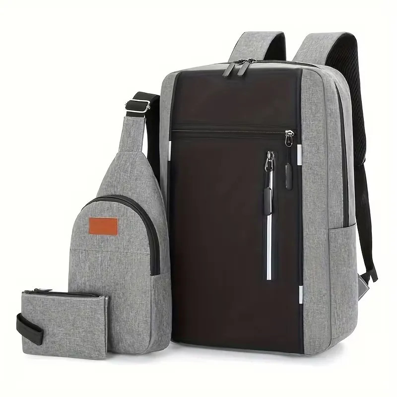Sac à dos pour Pc Portable 15.6" + Sacoche + Trousse - Gris