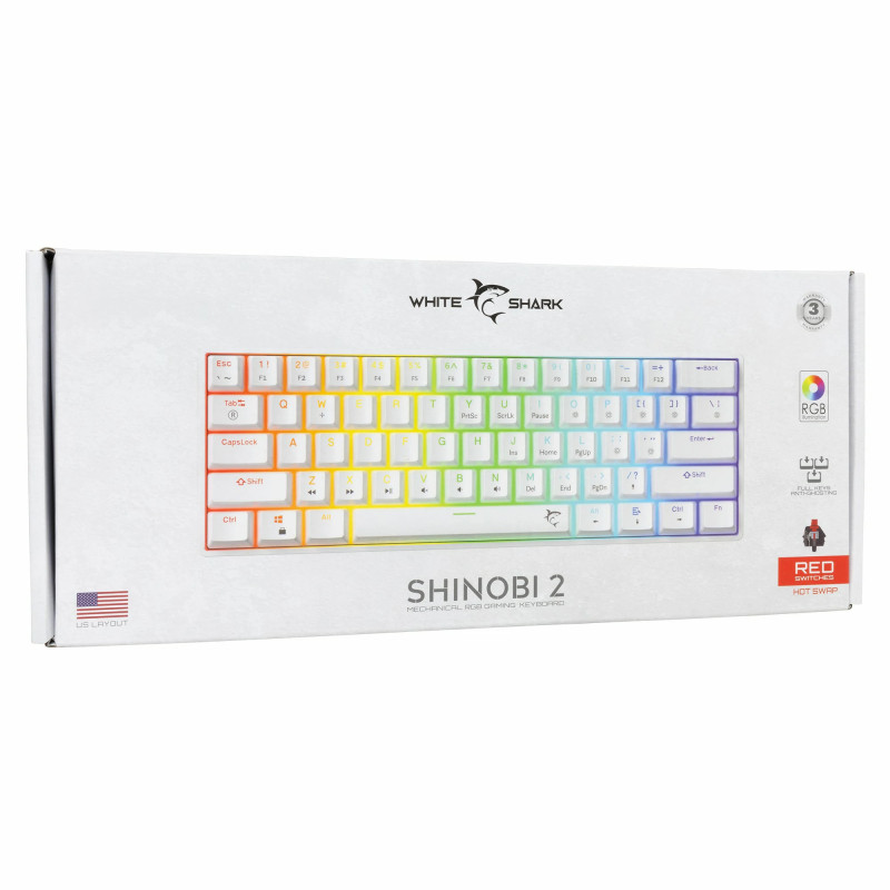 Clavier Mécanique WHITE SHARK SHINOBI 2 GK-004211 - Blanc - Red Switch