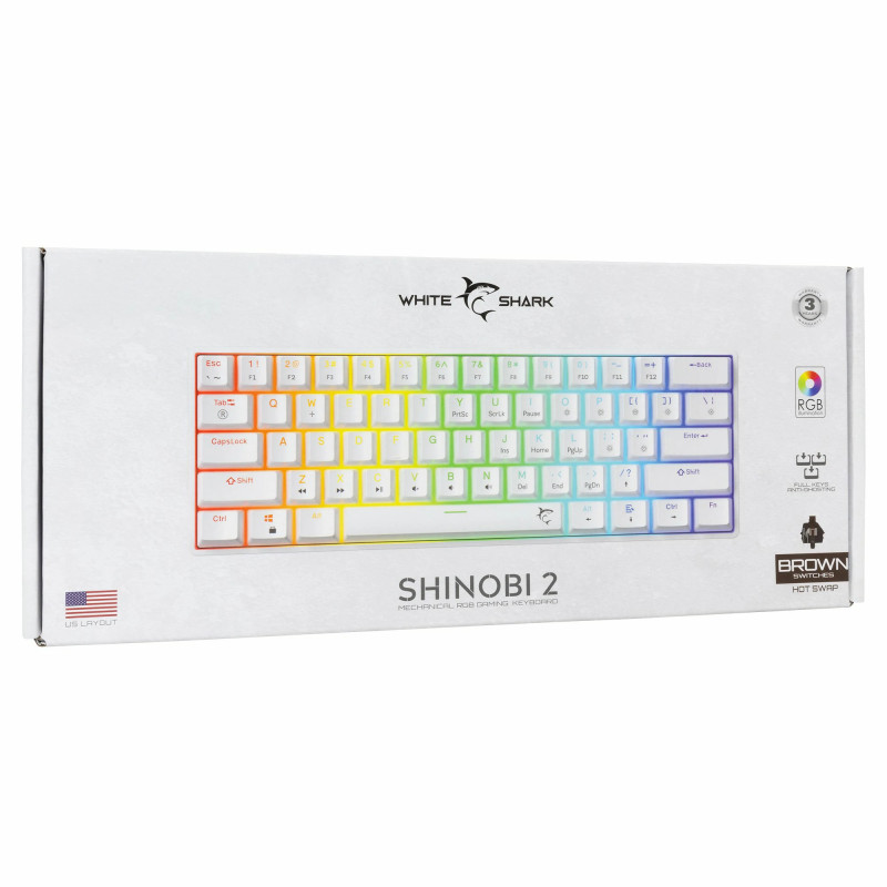 Clavier Mécanique WHITE SHARK SHINOBI 2 GK-004231 - Blanc - Brown Switch