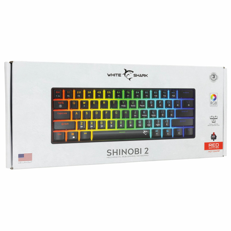 Clavier Mécanique WHITE SHARK SHINOBI 2 GK-004111 - Noir - Red Switch