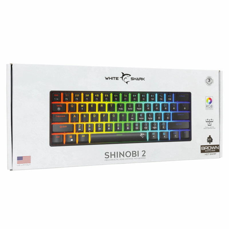 Clavier Mécanique WHITE SHARK SHINOBI 2 GK-004131 - Noir - Brown Switch