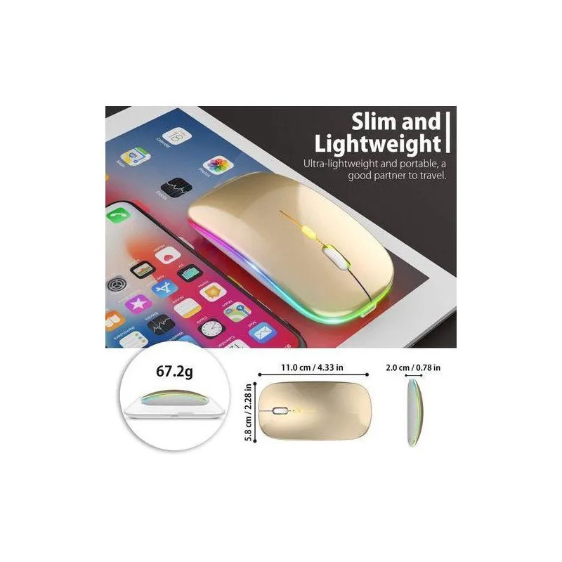 Souris Sans Fil Bluetooth Rechargeable Silencieuse - Gold