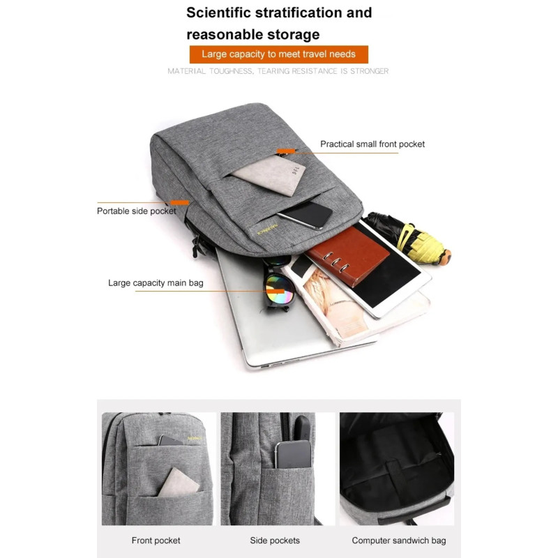 Sac à dos pour Pc Portable 15.6" BACKPACK + Sacoche + Trousse - Gris
