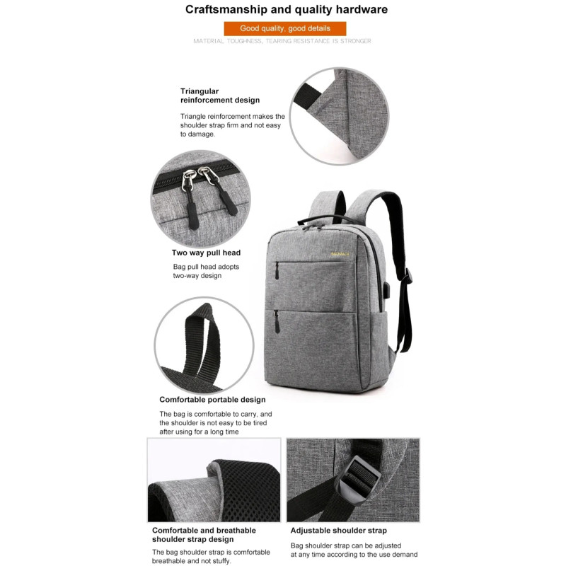 Sac à dos pour Pc Portable 15.6" BACKPACK + Sacoche + Trousse - Gris