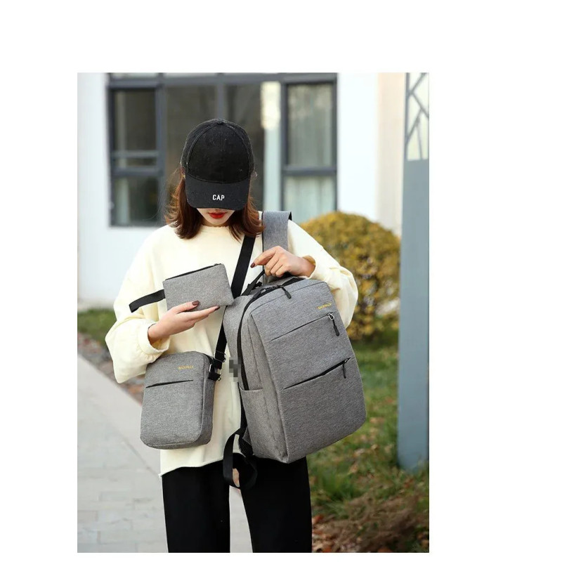 Sac à dos pour Pc Portable 15.6" BACKPACK + Sacoche + Trousse - Gris