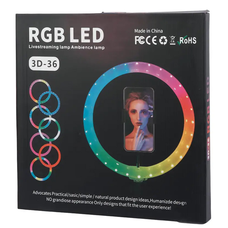 RING LIGHT LED RGB MJ36-3D Double Face avec Trépied 2.1m