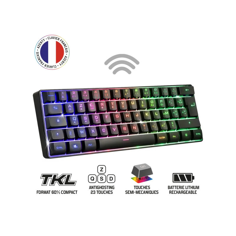 Clavier sans Fil / Bluetooth SPIRIT OF GAMER ELITE-K50 TKL RGB - Noir