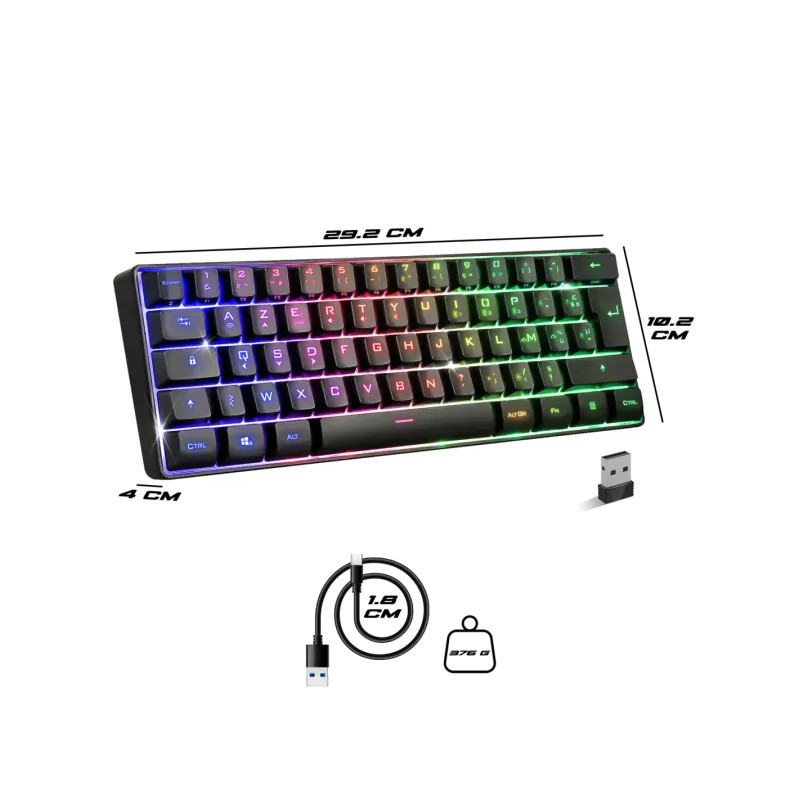 Clavier sans Fil / Bluetooth SPIRIT OF GAMER ELITE-K50 TKL RGB - Noir