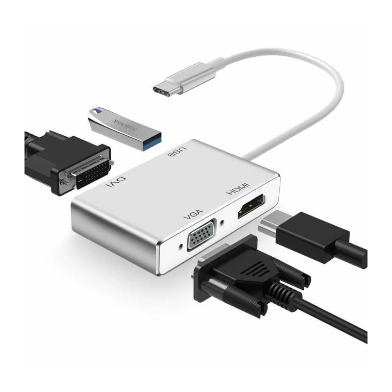 Adaptateur Type-C vers Ports USB 3.0 / VGA / HDMI / DVI