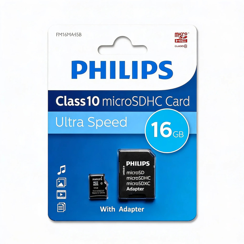 Carte Mémoire PHILIPS 16GB Class 10 avec Adaptateur