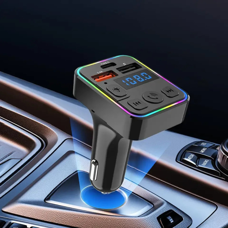 Transmetteur FM Bluetooth RGB - Charge Type C 3.4A C14