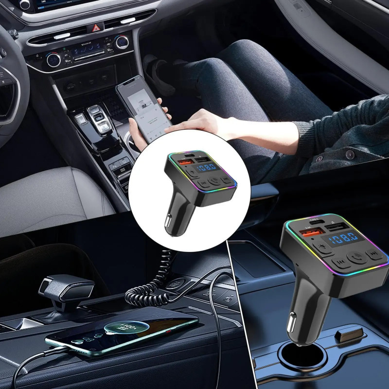 Transmetteur FM Bluetooth RGB - Charge Type C 3.4A C14