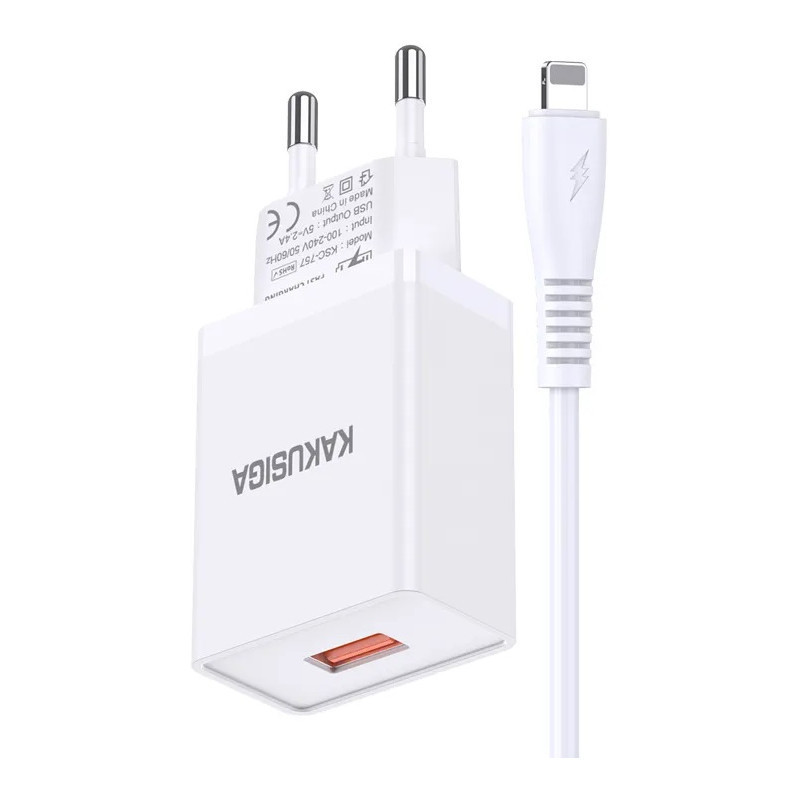 Chargeur Lightning 5A 25W KAKUSIGA KSC-1643 Avec Cable - Blanc