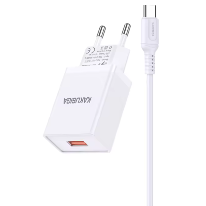Chargeur Type C 5A 25W KAKUSIGA KSC-1643 Avec Cable - Blanc